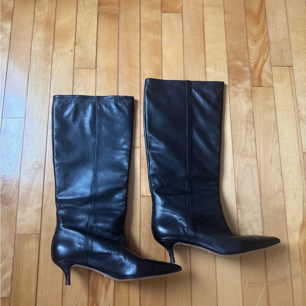L’INTERVALLE Rynn Black Leather Knee-High Kitten Heel Boots size 8